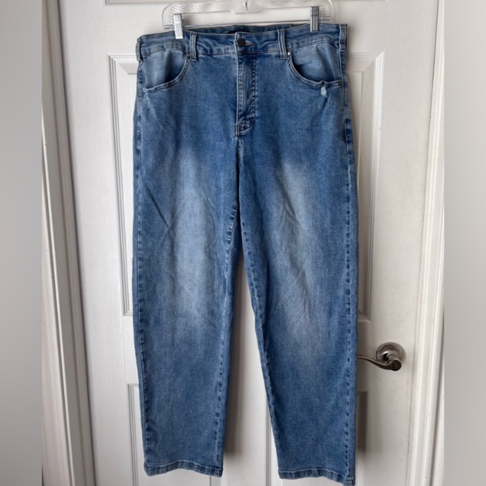 Shania High Rise Distressed Jeans Light Indigo (Size 14)